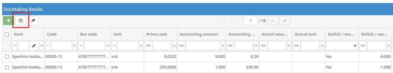 Inventory window with options